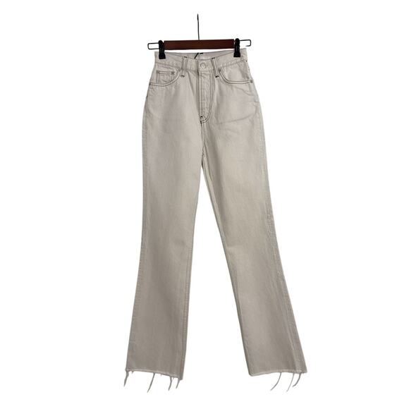 Helmut Lang Off White Cream Fringe Bottom High Rise Flare Jeans Size Women's 25 - Picture 1 of 6